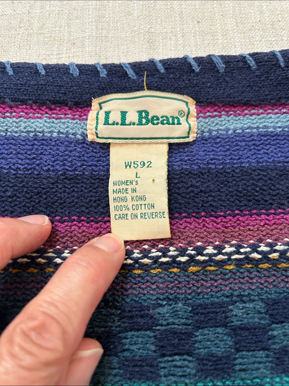Vintage L.L. Bean Multi-Color Striped V-Neck Cardigan Sweater #592 Women's Large - Picture 2 of 15
